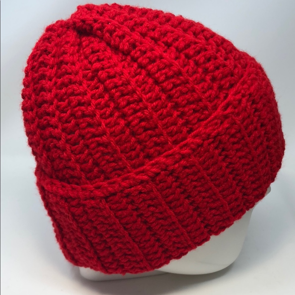 Red Beanie hand crochet unisex hat #111